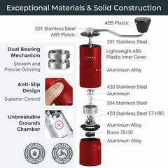 Manual Conical Burr Coffee Grinder (Red)