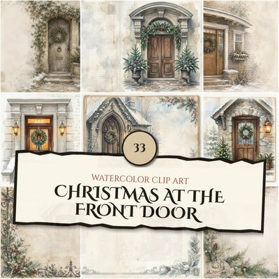 Christmas at the Front Door watercolor bundle preview