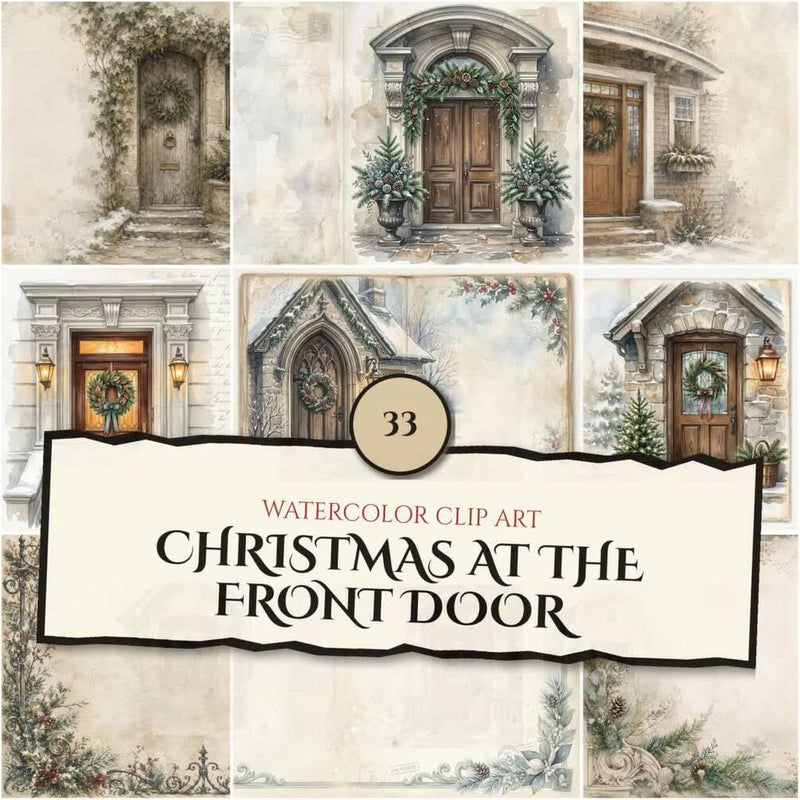 Christmas at the Front Door watercolor bundle preview